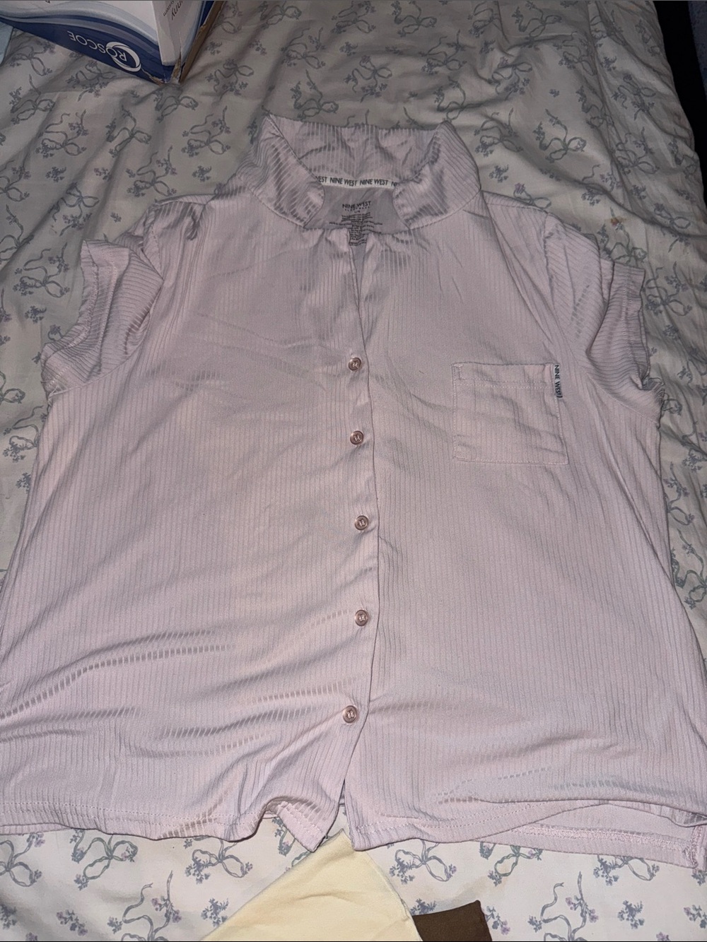Nine West Light Pink Button-Front Sleep Top